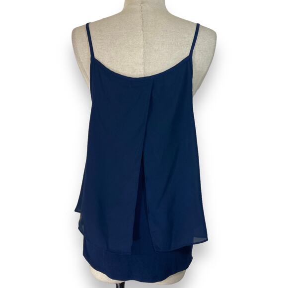 Navy blue chiffon overlay camisole by Green Envelope, Size small Fly Away top - Picture 3 of 8